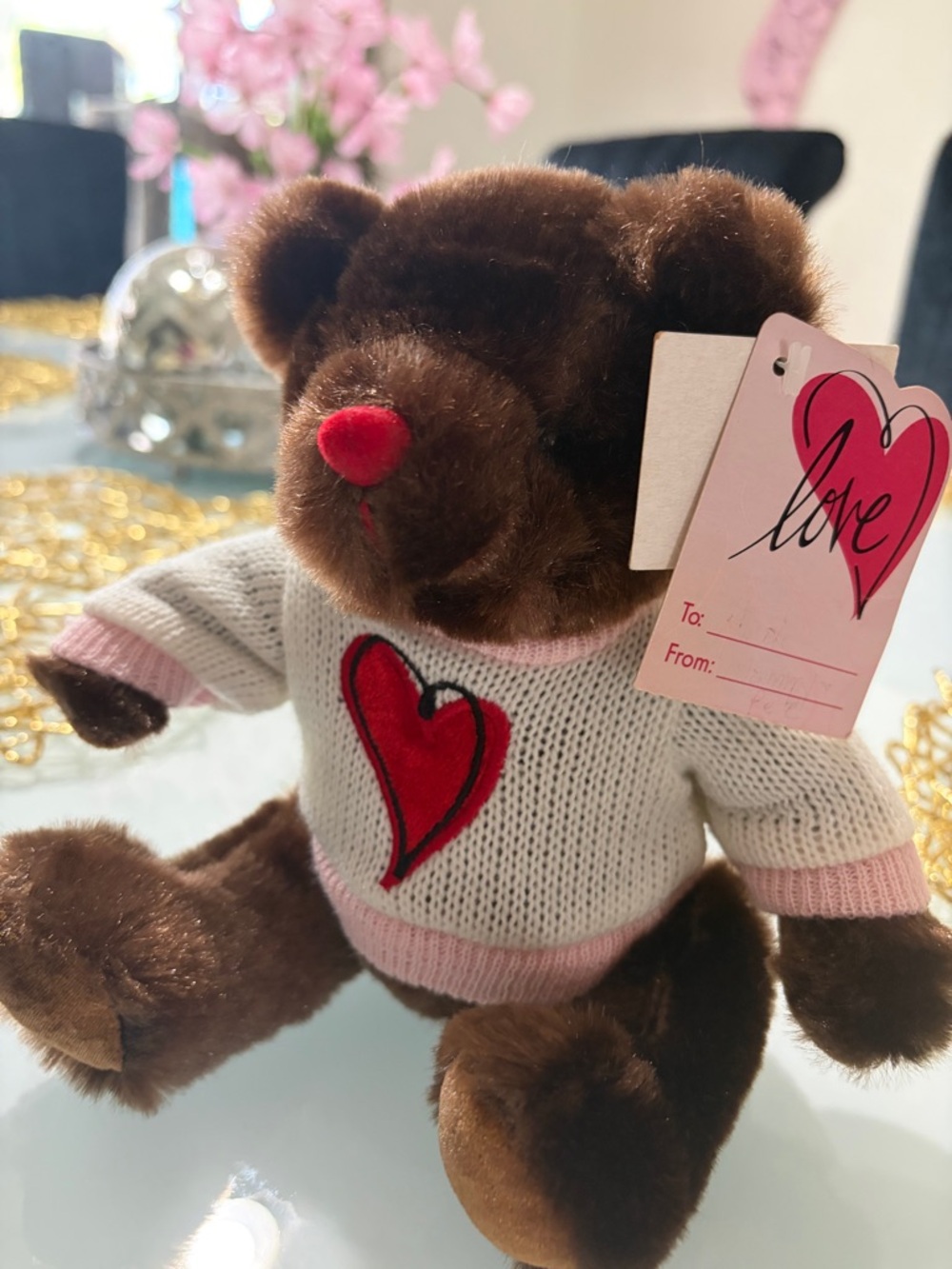 Plush Brown Teddy Bear with Red Heart Sweater - Love Tag - Picture 2 of 6